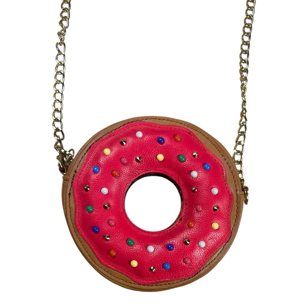 Betsey Johnson Donut Crossbody Bag Pink Sprinkles EUC 6"